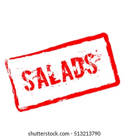 Salads red rubber stamp isolated on white background. Grunge rectangular seal with text, ink texture and splatter and blots, vector illustration.
