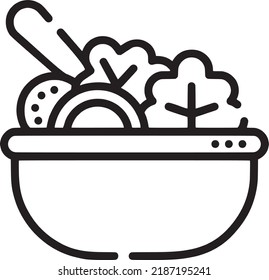 Salads in the serving bowl, green illustration with bowl, EPS