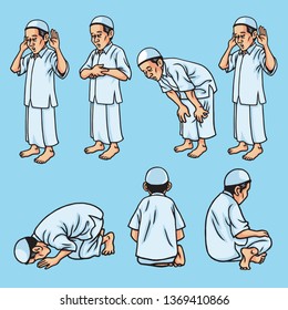 Salah, Sholat, Shalat, Muslim Pray Set Movement Icon Illustration Vector