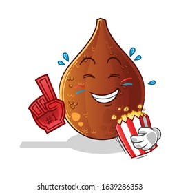 salak snake fruit number one fan eating pop corn cartoon. cute chibi cartoon mascot vector