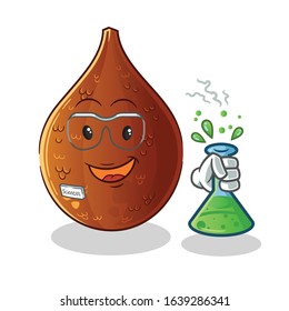 salak snake fruit scientists hold chemical tubes and wear glasses cartoon. cute chibi cartoon mascot vector