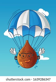 salak snake fruit skydiving cartoon with parachutes and glasses. cute chibi cartoon mascot vector