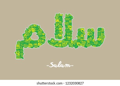 Salam peace vector, calligraphy with handmade doodle style. Eps 10