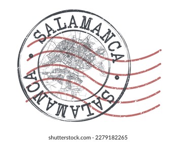 Salamanca, Spain Stamp Map Postal. Silhouette Seal Roads and Streets. Passport Round Design. Vector Icon. Design Retro Travel National Symbol.