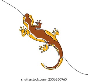 Salamander in durchgehender Linie Kunst Zeichnung Stil. Lizard handgezeichnete Vektorgrafik. Minimalistische schwarze lineare Skizze einzeln auf weißem Hintergrund.