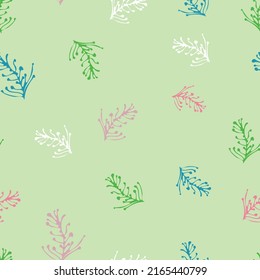 Salamanders frolicking in aqua, white, maroon and pink. Plants and bugs too!