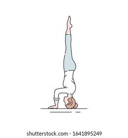 Salamba Sirsasana color line icon. The body is completely inverted, and held upright supported by the forearms and the crown of the head. UI UX GUI design element. Editable stroke.