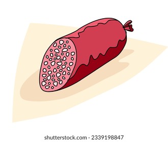 Salami. Air-dried cured sausage. Stylized drawing.