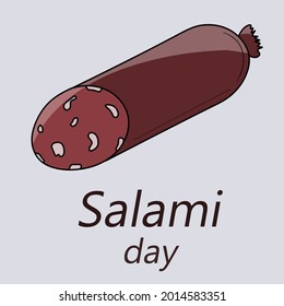 Salami Day. Vector color illustration of salami hand drawn for greeting cards, print, patterns, banners for salami day.