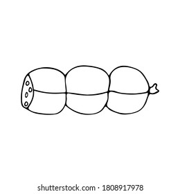 Salami doodle illustration in vector. Hand drawn sausage icon in vector. Doodle sausage icon in vector