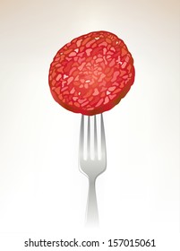 salami with fork