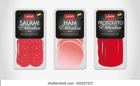 Salami, ham, prosciutto package template Vector illustration