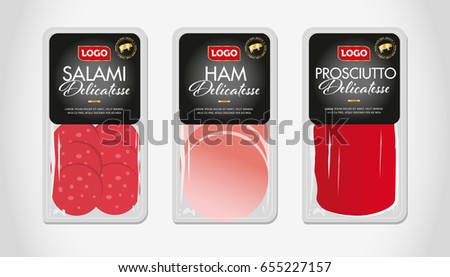 Salami, ham, prosciutto package template Vector illustration