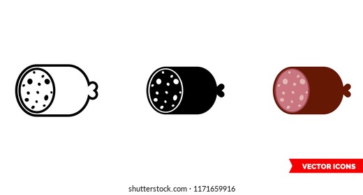 Salami icon of 3 types: color, black and white, outline. Isolated vector sign symbol.