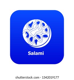 Salami icon blue vector isolated on white background