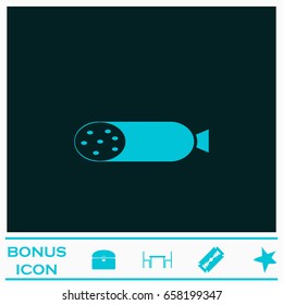 Salami icon flat. Blue pictogram on dark background. Vector illustration symbol and bonus icons