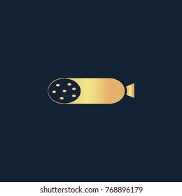 Salami icon flat. Simple gold pictogram on dark background. Vector illustration symbol