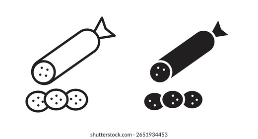 Icono de salami. Versiones planas y de trazo. Elementos gráficos.