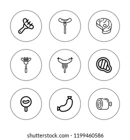 Salami icon set. collection of 9 outline salami icons with ham, meat icons. editable icons.