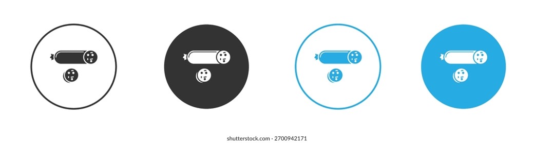 Estilo plano del símbolo del icono del salami en el fondo blanco.