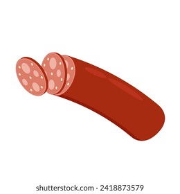 Salami isolated on white background. National Salami Day vector. Sliced salami icon vector. Meat sausage slice drawing. September 7. Important day