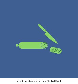 salami with knife icon. Flat design style eps 10