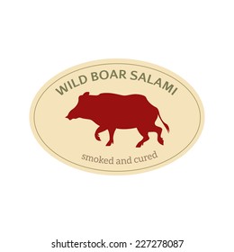 Salami label with wild boar silhouette made in vector in retro style.