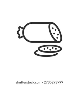 Salami, icono lineal. Producto alimenticio de carne curada. Línea con trazo editable.