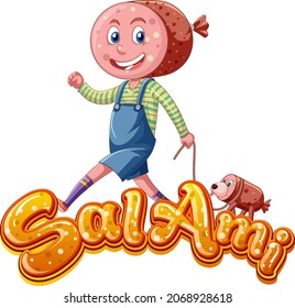 Salami-Logo-Textdesign mit Salami-Zeichengrafik