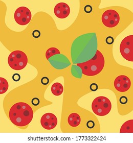 Salami and olive pizza background vector