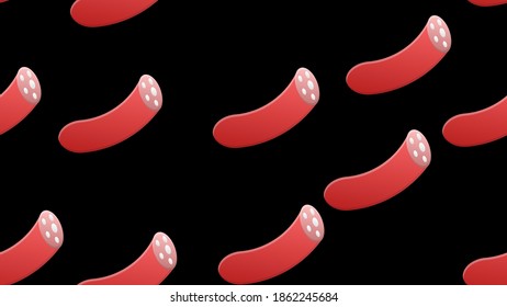 salami on black background, vector illustration, pattern. semicircular meat sausage with bacon. pattern, seamless illustration, background. stylish decor in black and white style.