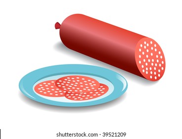 Salami on the blue plate