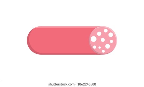 salami on a white background, vector illustration. meat sausage with lard, volumetric drawing. salami for a snack for beer, meat plate. quick snack.