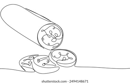 Salami one line continuous. Salami line art. Hand drawn vector art.