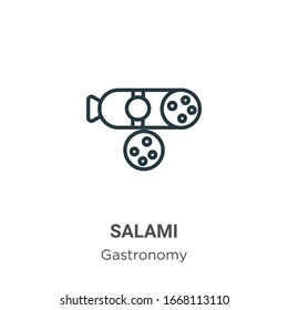 Salami outline vector icon. Thin line black salami icon, flat vector simple element illustration from editable gastronomy concept isolated stroke on white background