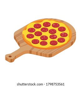 Salami pizza on wooden board for restaurants or pizzerias. Delicious taste pizza with cheese and salami