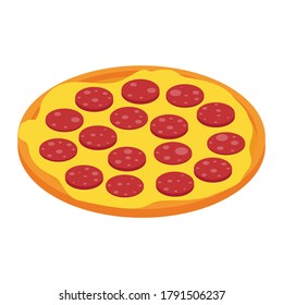 Salami pizza for restaurants or pizzerias. Delicious taste pizza with cheese and salami