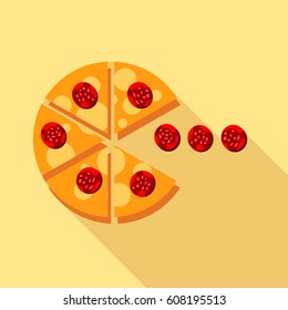 Salami pizza slice icon. Flat illustration of salami pizza slice vector icon for web
