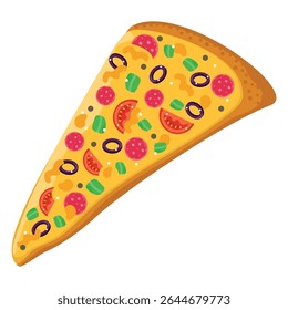 Salami pizza slice. Vector image.