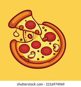 Salami pizza. Vector clip art illustration