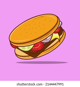 Salami sandwich filled union tomato and meat Vector 