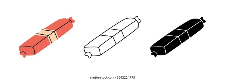 Salami sausage icon set. Butcher shop meat. Vector illustration.
