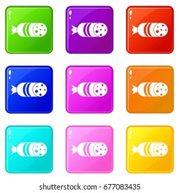 Salami sausage icons of 9 color set isolated vector illustration