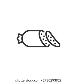 Salame salsicha, ícone linear. Linha com traçado editável.