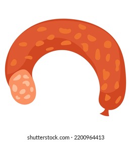 Salami sausage meat and vector icon illustration. Beef product isolated white and dinner design. Barbecue ingredient and tasty cooking lunch. Delicious eat symbol and delicatessen organic drawing