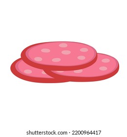 Salami sausage meat and vector icon illustration. Beef product isolated white and dinner design. Barbecue ingredient and tasty cooking lunch. Delicious eat symbol and delicatessen organic drawing