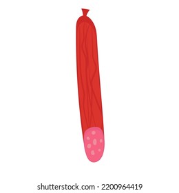 Salami sausage meat and vector icon illustration. Beef product isolated white and dinner design. Barbecue ingredient and tasty cooking lunch. Delicious eat symbol and delicatessen organic drawing