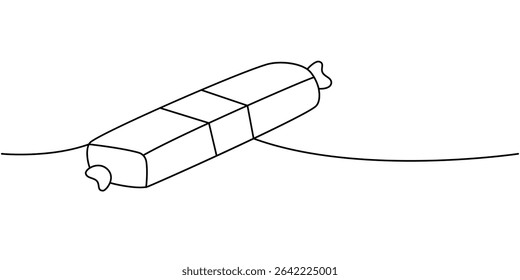 Salame salsicha uma linha de desenho contínuo. Carne de talho. Ilustração vetorial.