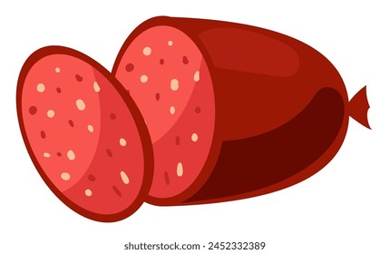 Salami salchicha rebanada aislada sobre fondo blanco. elemento de ilustración de Diseño gráfico de Vector