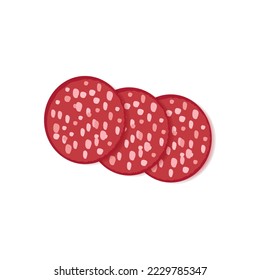 Salami sausage slices, . Chopped pieces of sausage. Isolated from background